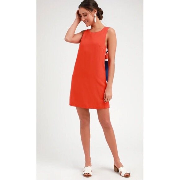 Lulu's Joyful Red Orange Multi Stripe Tie-Back Mini Dress Size Small - Picture 3 of 7